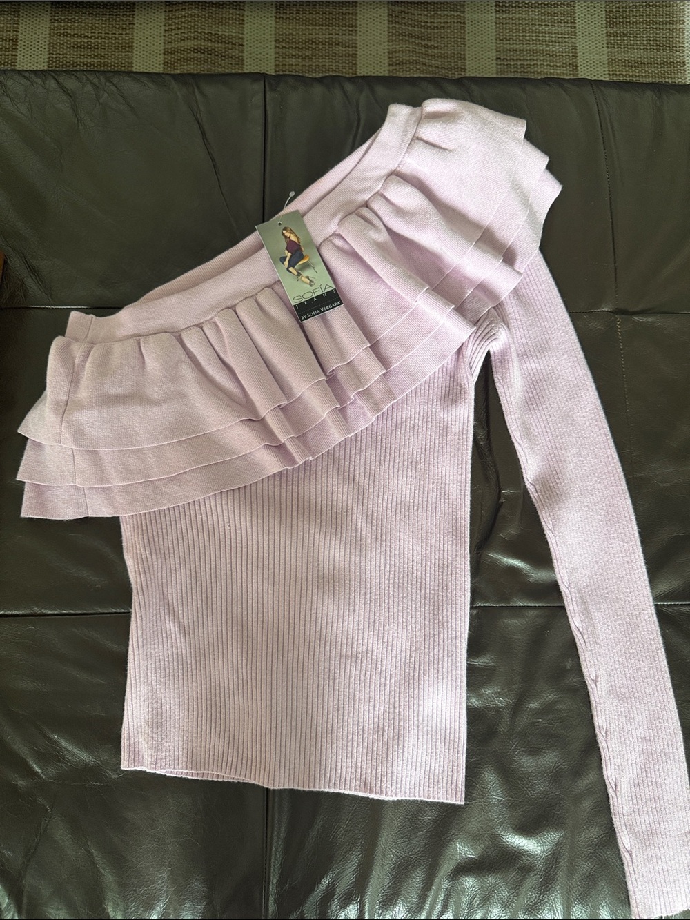 sofia by sofia vergara Light Lavender Off-Shoulder Ruffle Sweater